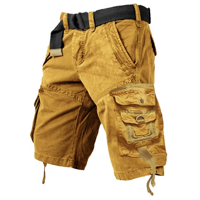 Mens Cargo Shorts Multi Pockets Cargo Shorts-Yellow